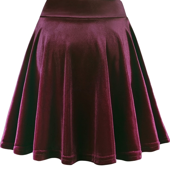Basic Burgundy Velvet Skater Skirt - Picture 1 of 4
